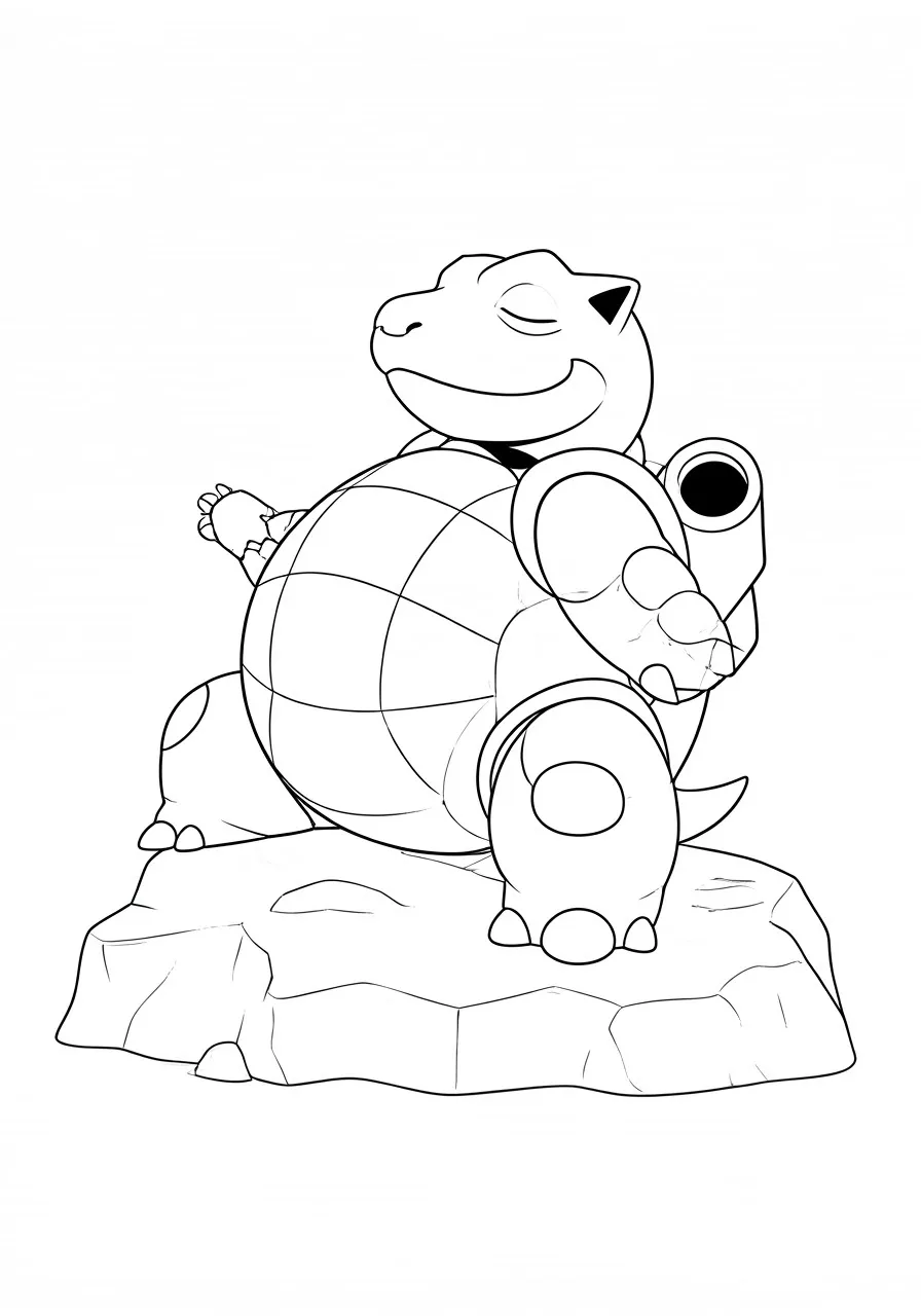 Blastoise with closed eyes sitting on a rock, blastoise coloring pages - 2583