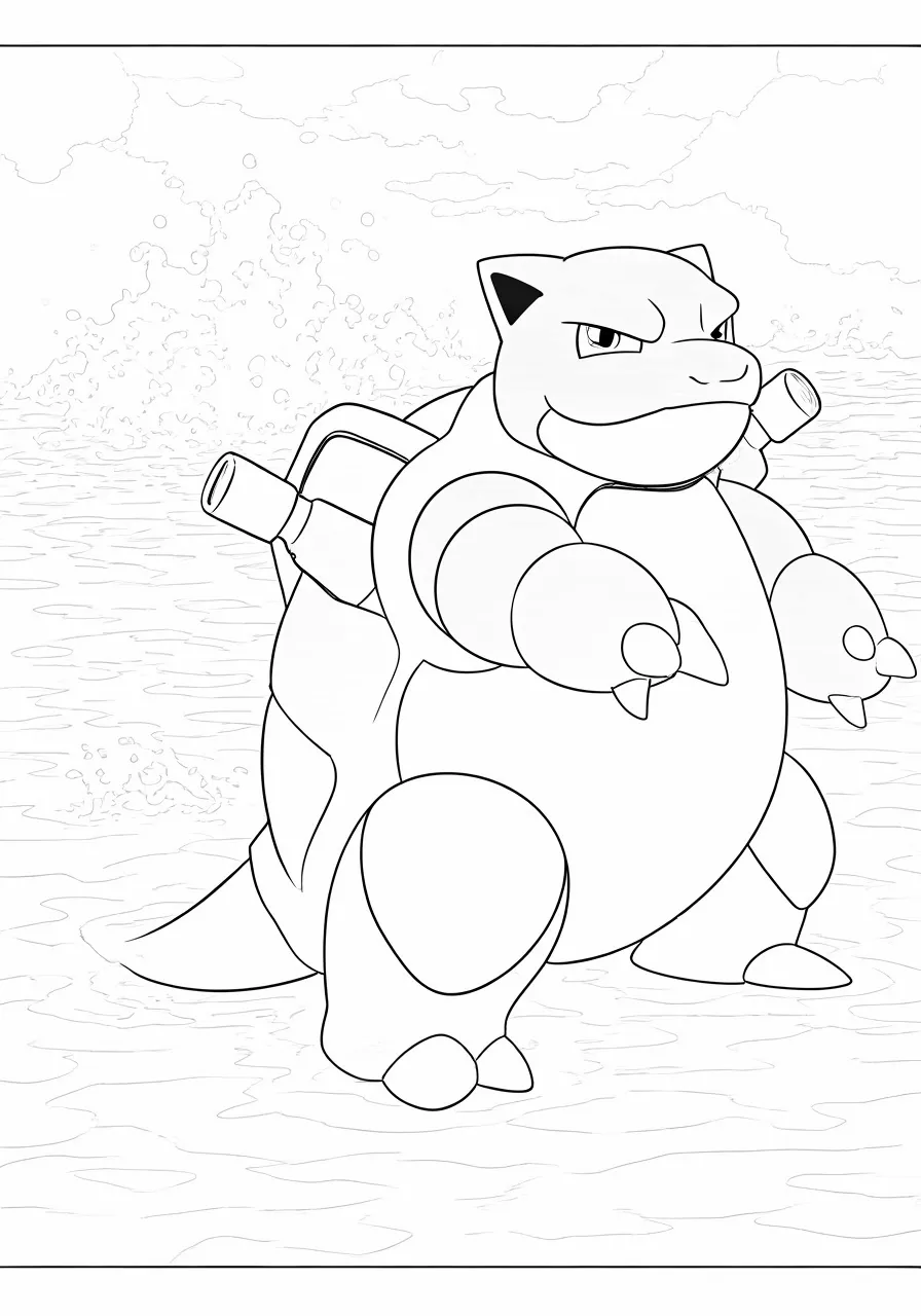 Blastoise standing in shallow water, blastoise coloring pages - 2607