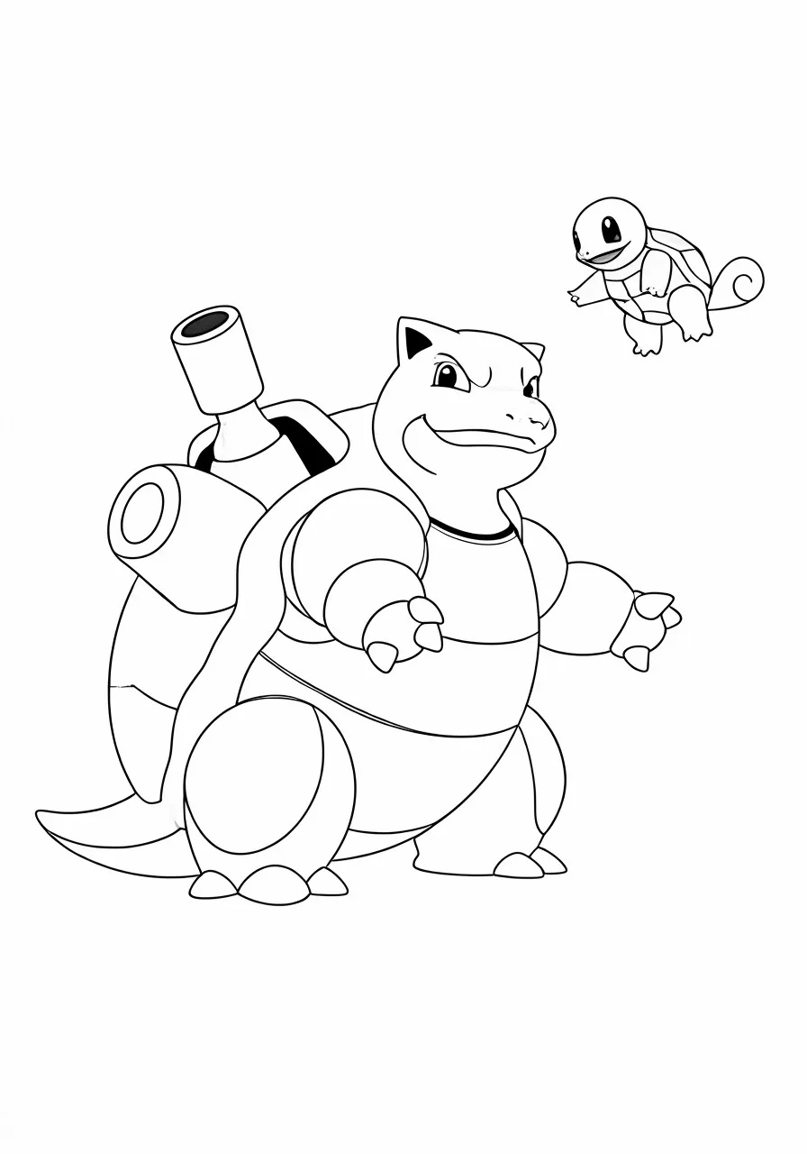 Blastoise and Squirtle Pokemon coloring page, blastoise coloring pages - 2617