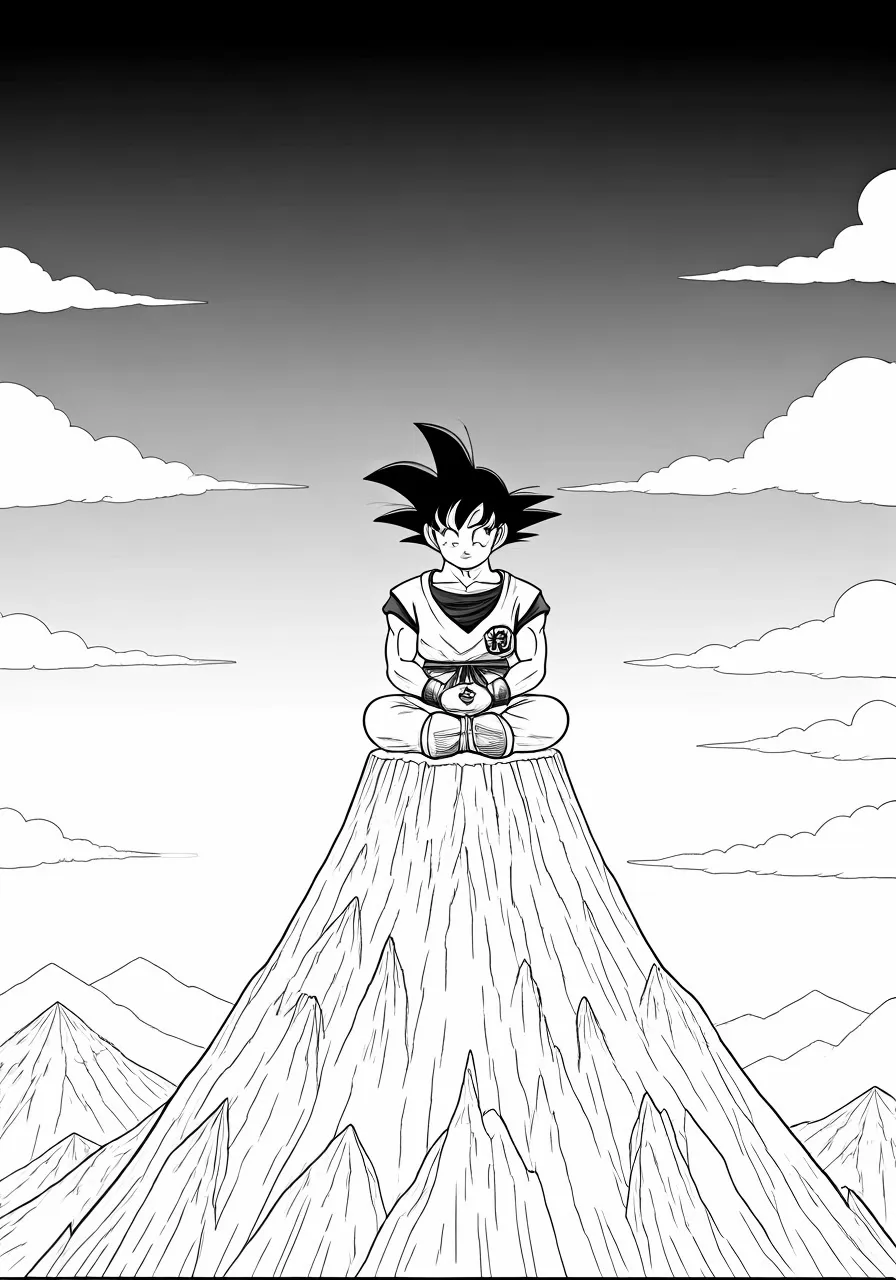 Goku meditating on top of a mountain, dragon coloring pages - 2654