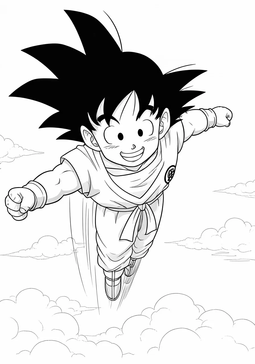 Goku flying through the sky with a determined smile, dragon coloring pages - 2655