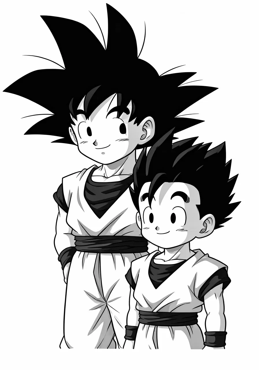 Goku and Gohan standing side by side, dragon coloring pages - 2659