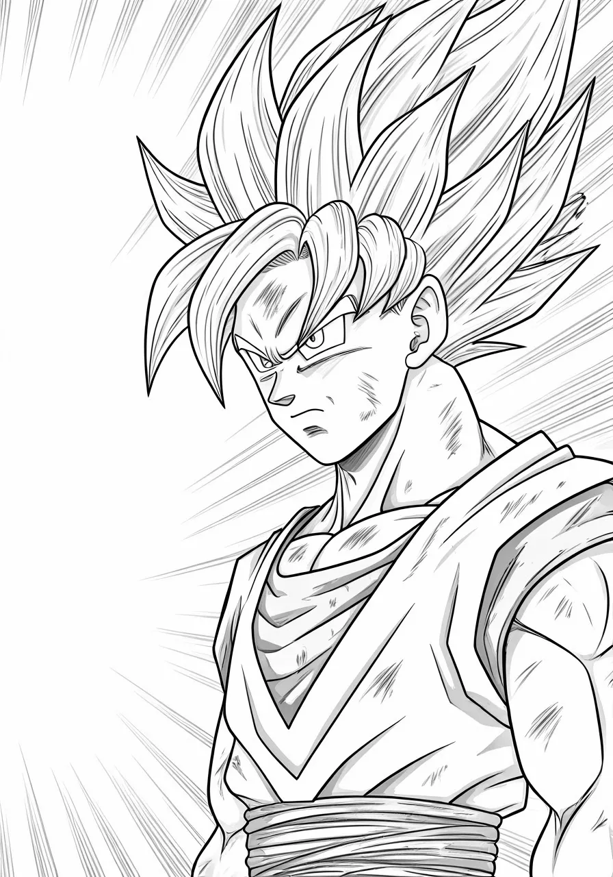 Goku with spiky hair and torn clothes, looking powerful, dragon coloring pages - 2662