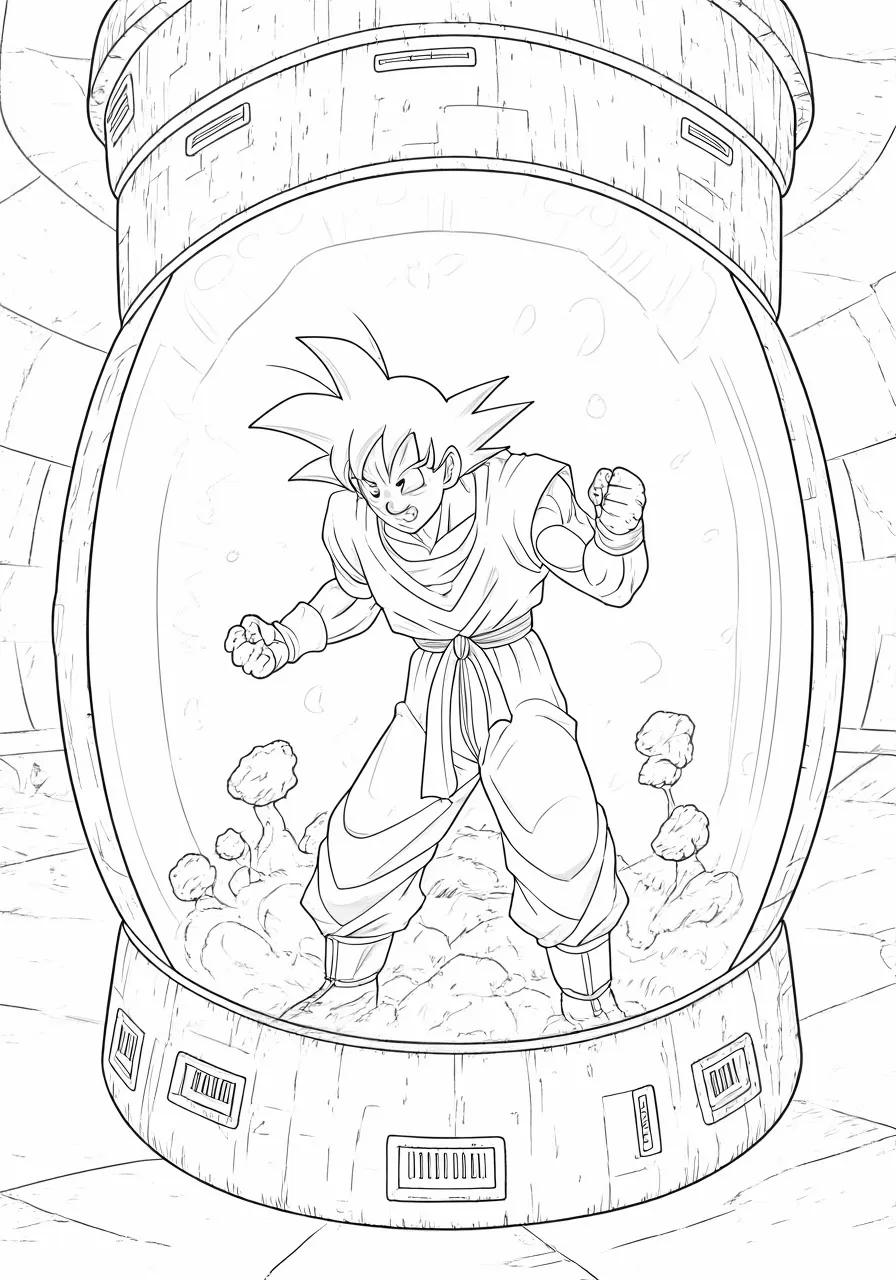 Goku powering up inside a gravity chamber, dragon coloring pages - 2692