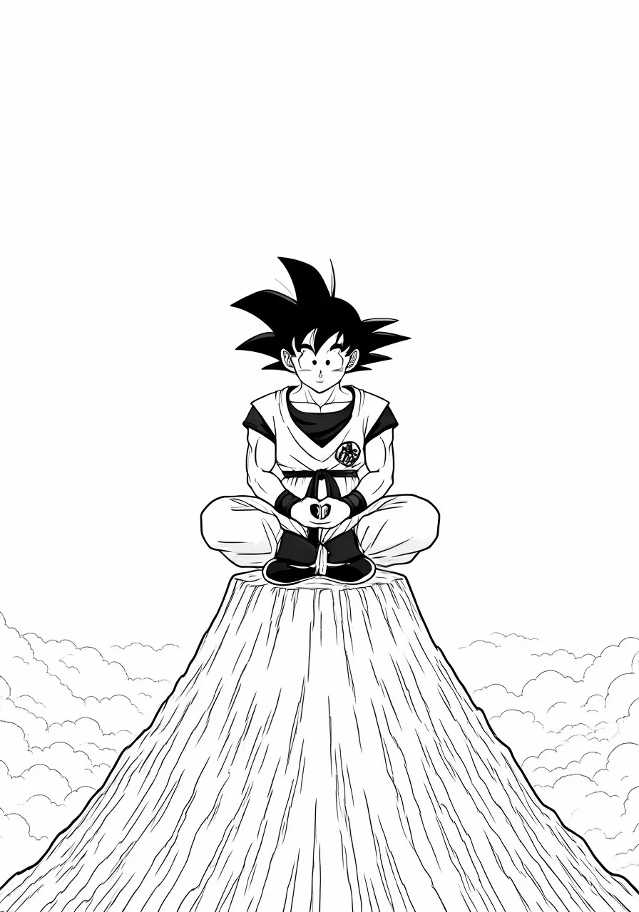 Goku meditating on a mountain top, dragon coloring pages - 2693