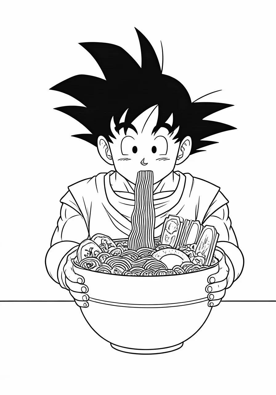 Goku eating a bowl of ramen, dragon coloring pages - 2697