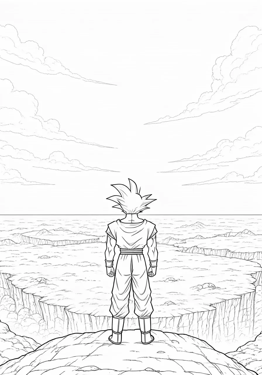 Goku standing on a cliff overlooking the sea, dragon coloring pages - 2698