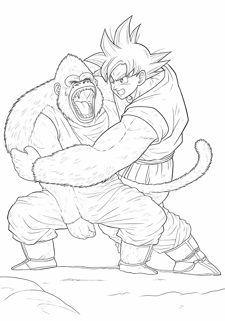 Goku fighting a Great Ape, dragon coloring pages - 2705