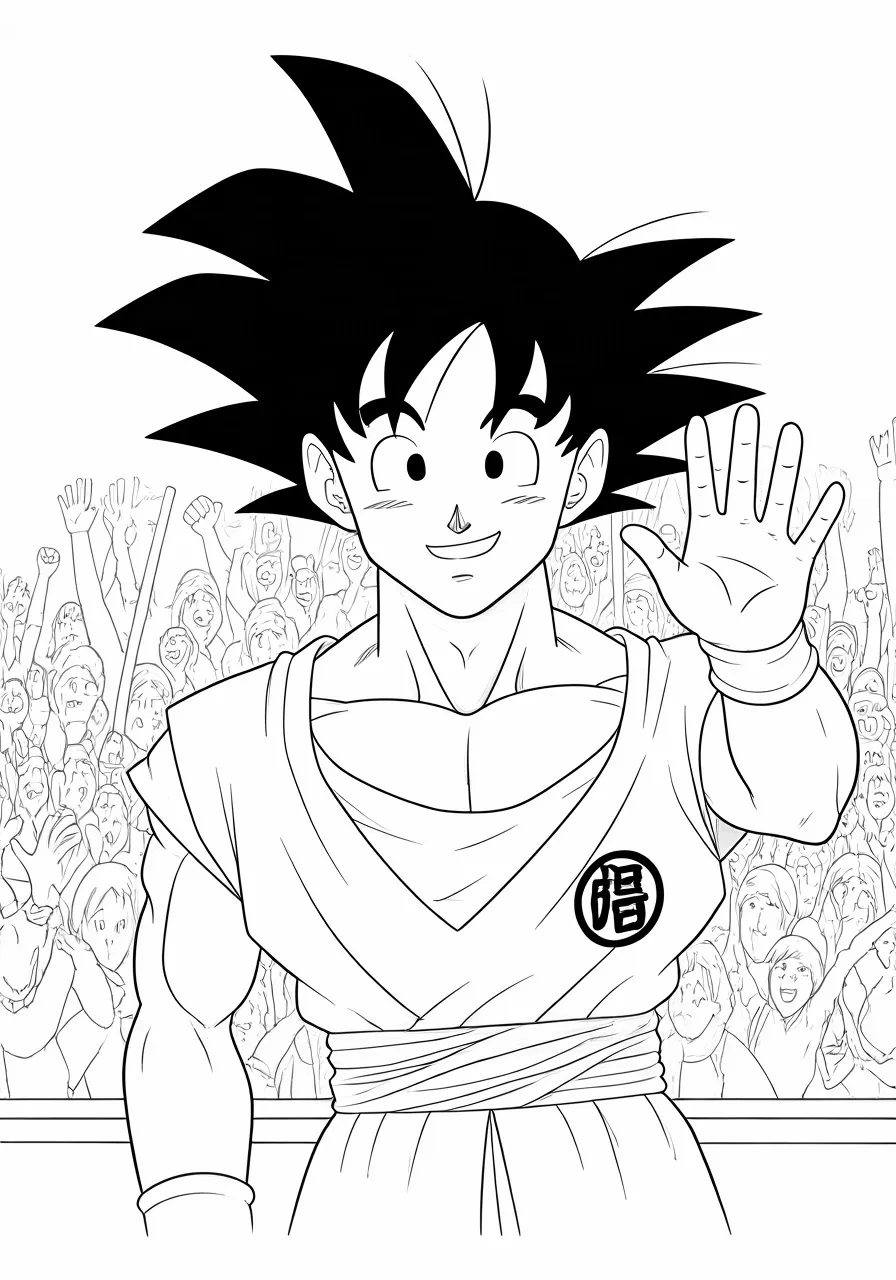 Goku waving to a cheering crowd, dragon coloring pages - 2707