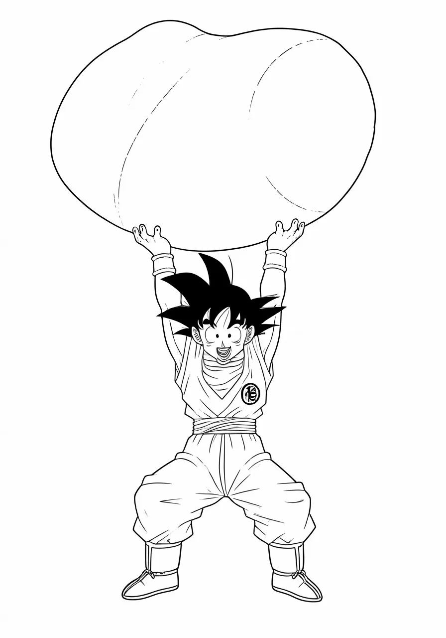 Goku lifting a large rock, dragon coloring pages - 2708