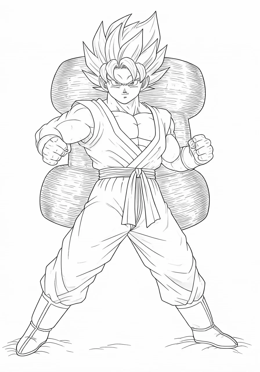 Goku ready to fight with his fists up, dragon coloring pages - 2710