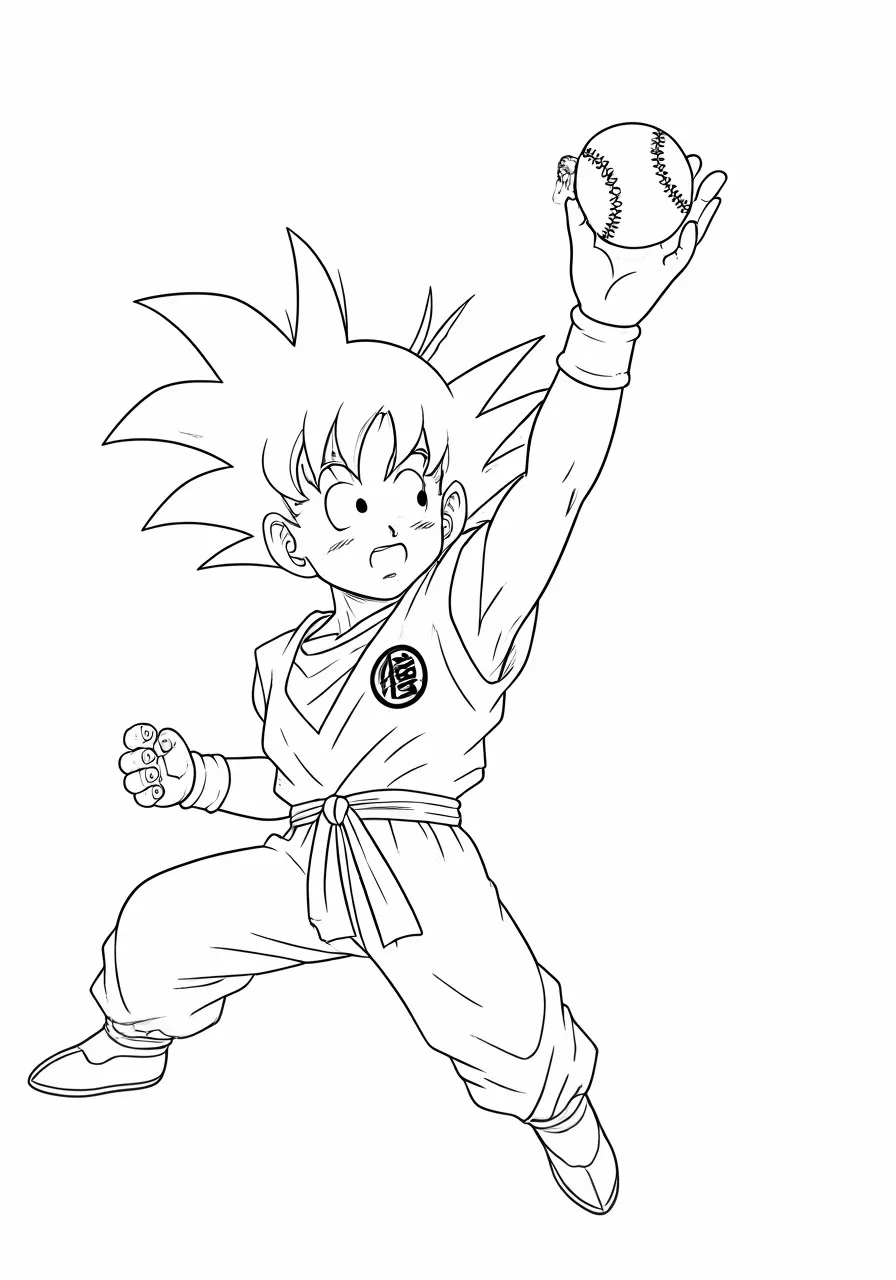 Goku jumping and catching a baseball, dragon coloring pages - 2712