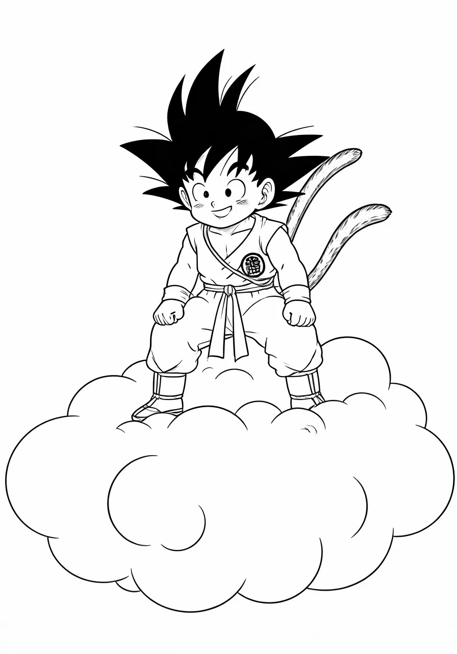 Goku sitting on the Nimbus cloud, dragon coloring pages - 2714