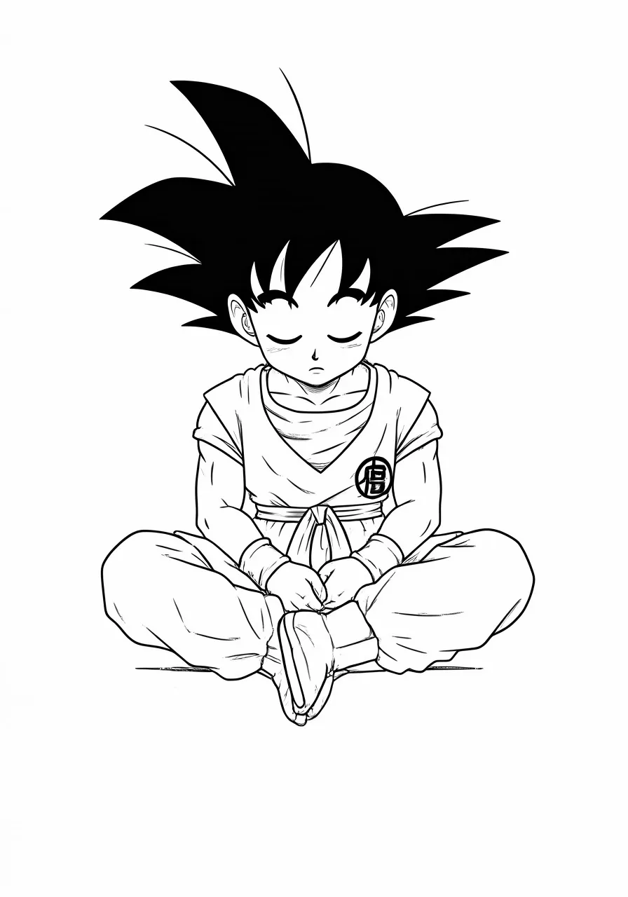 Goku meditating in a seated position with his eyes closed, dragon coloring pages - 2715