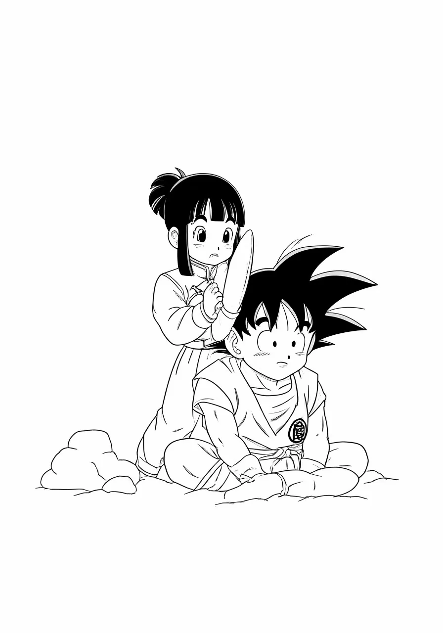 Goku getting a haircut from a girl, dragon coloring pages - 2716