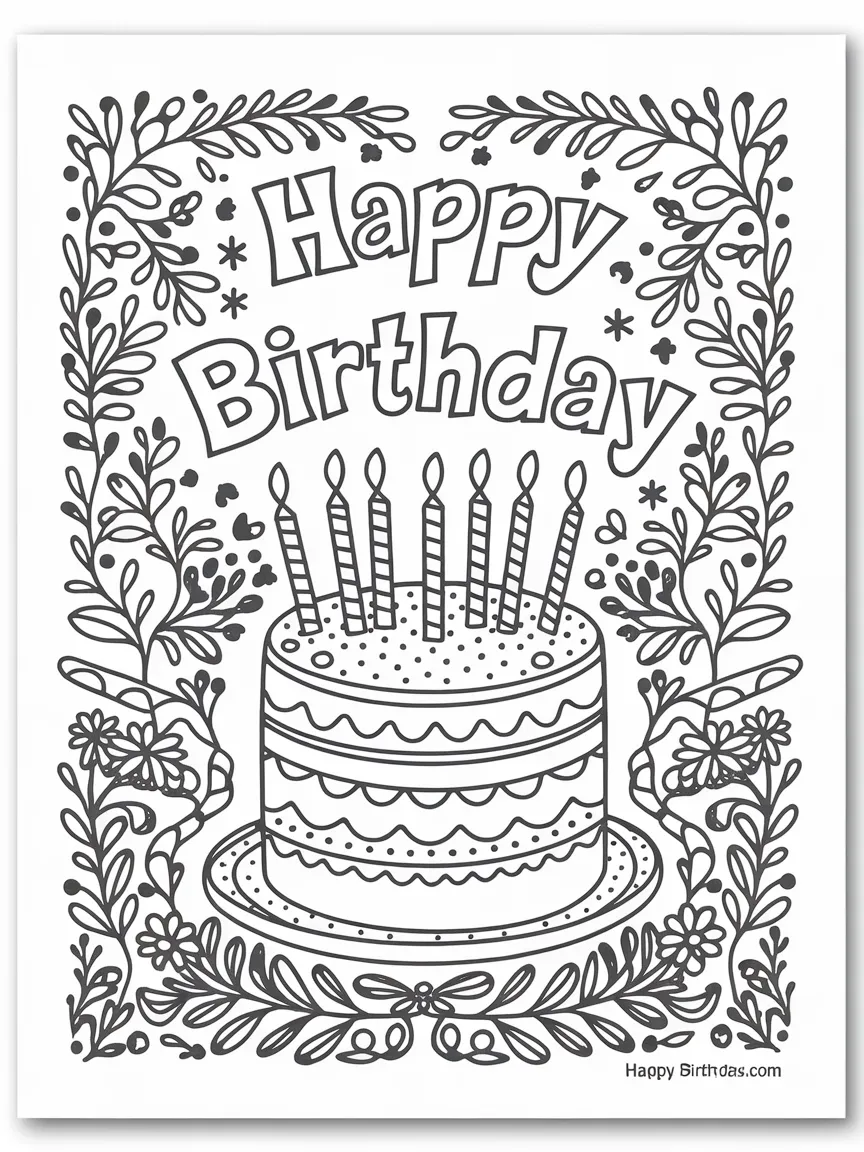 Feliz aniversario para colorir - 584 | ColoringPagesDesign