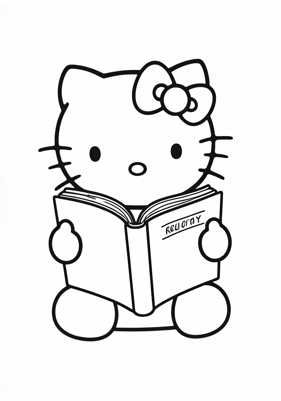 Hello Kitty reading a book, kitty coloring pages - 2647