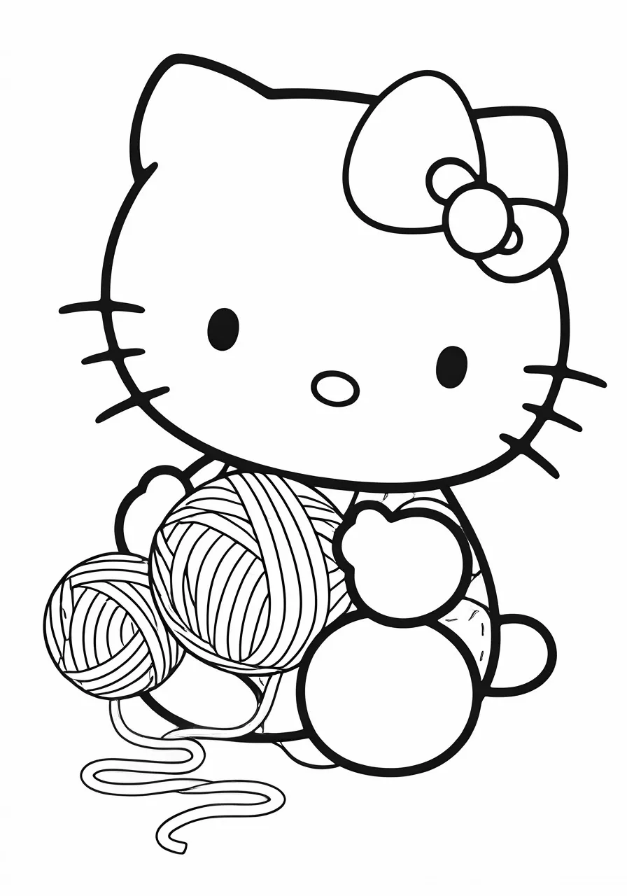 Hello Kitty holding two balls of yarn, kitty coloring pages - 2664