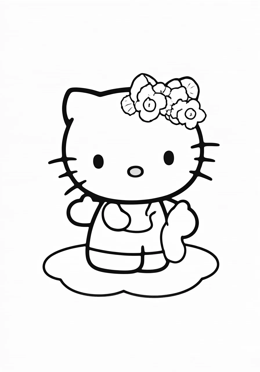 Hello Kitty with flowers on her head, kitty coloring pages - 2669