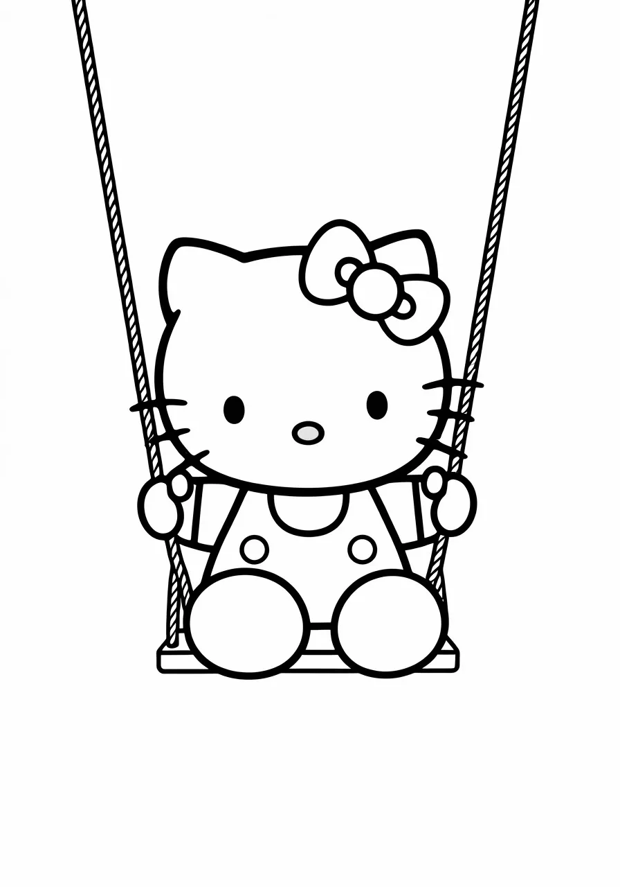 Hello Kitty sits on a swing, kitty coloring pages - 2671