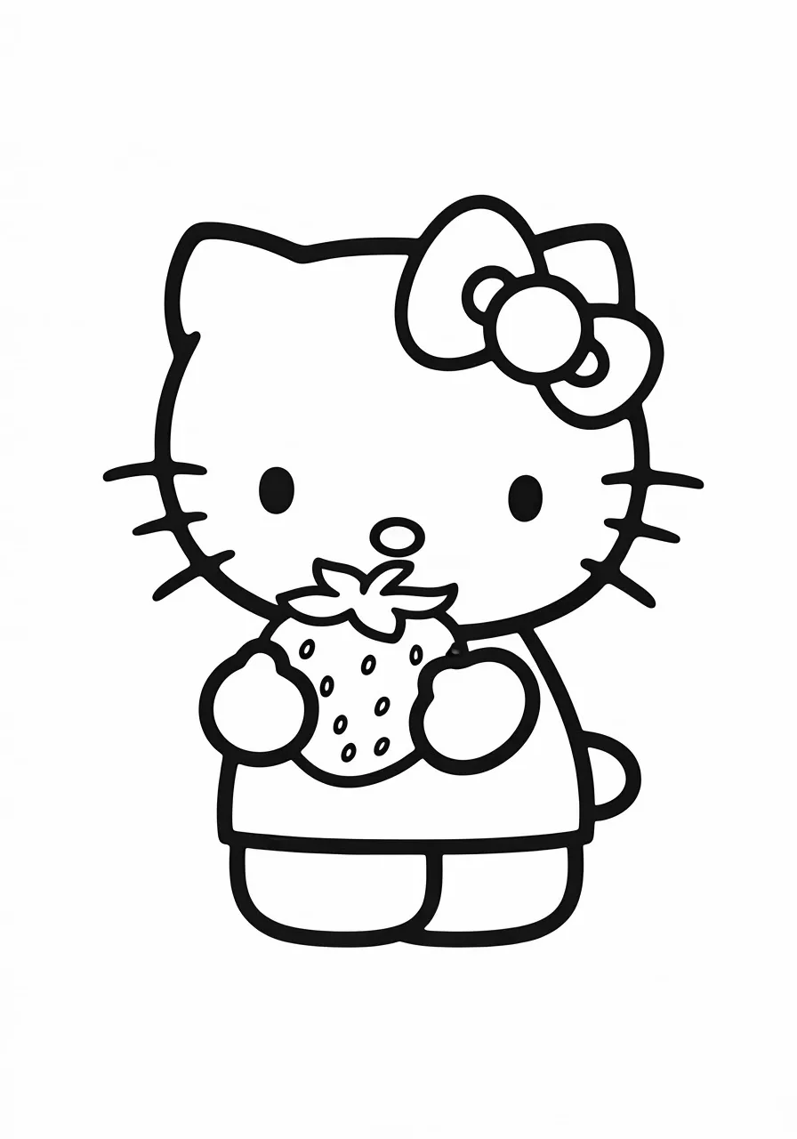 Hello Kitty holding a strawberry, kitty coloring pages - 2672