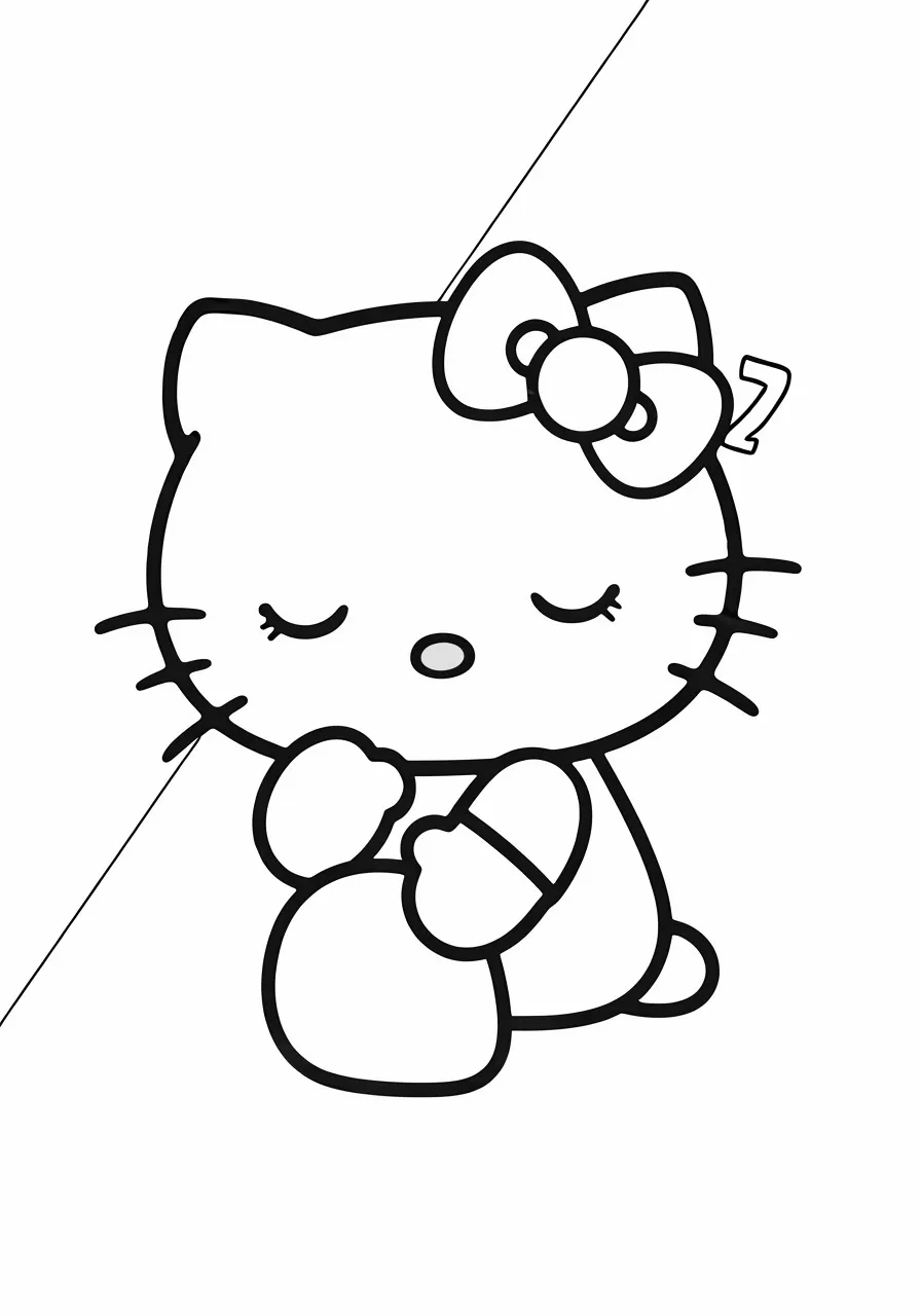 Hello Kitty sleeping with a bow on her head, kitty coloring pages - 2674