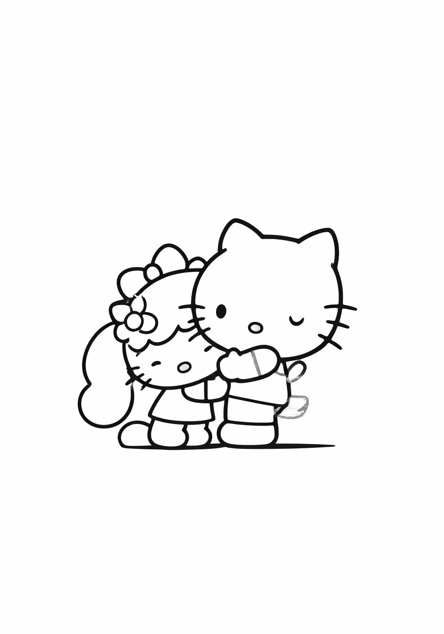 Hello Kitty hugging her friend, kitty coloring pages - 2676