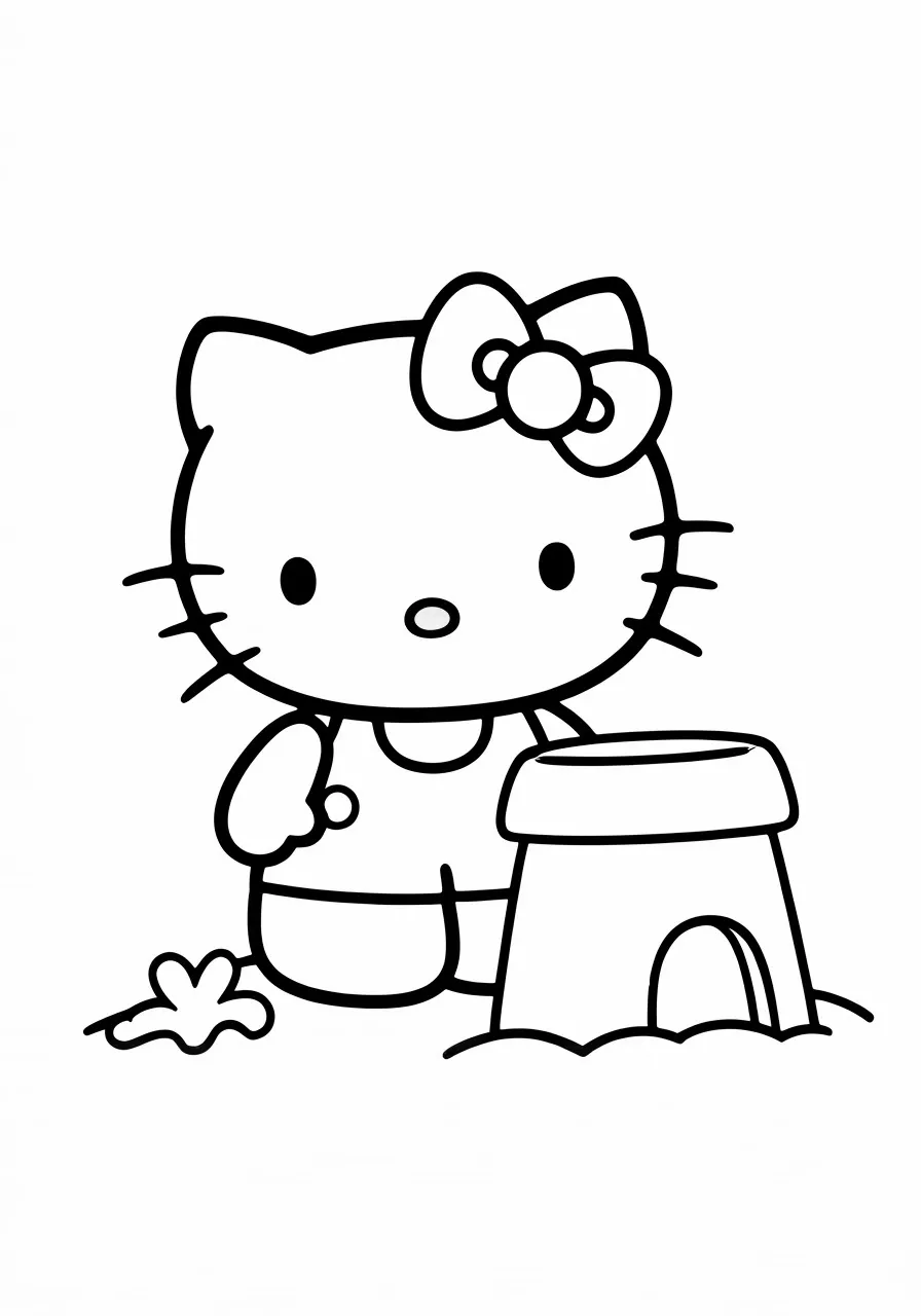 Hello Kitty building a sandcastle, kitty coloring pages - 2679