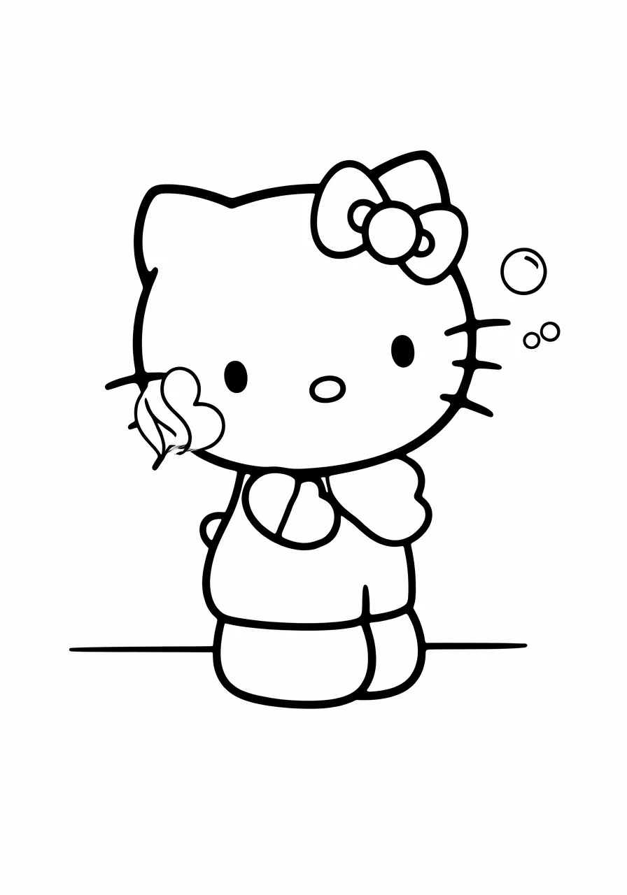 Hello Kitty with a bow and leaf, kitty coloring pages - 2681