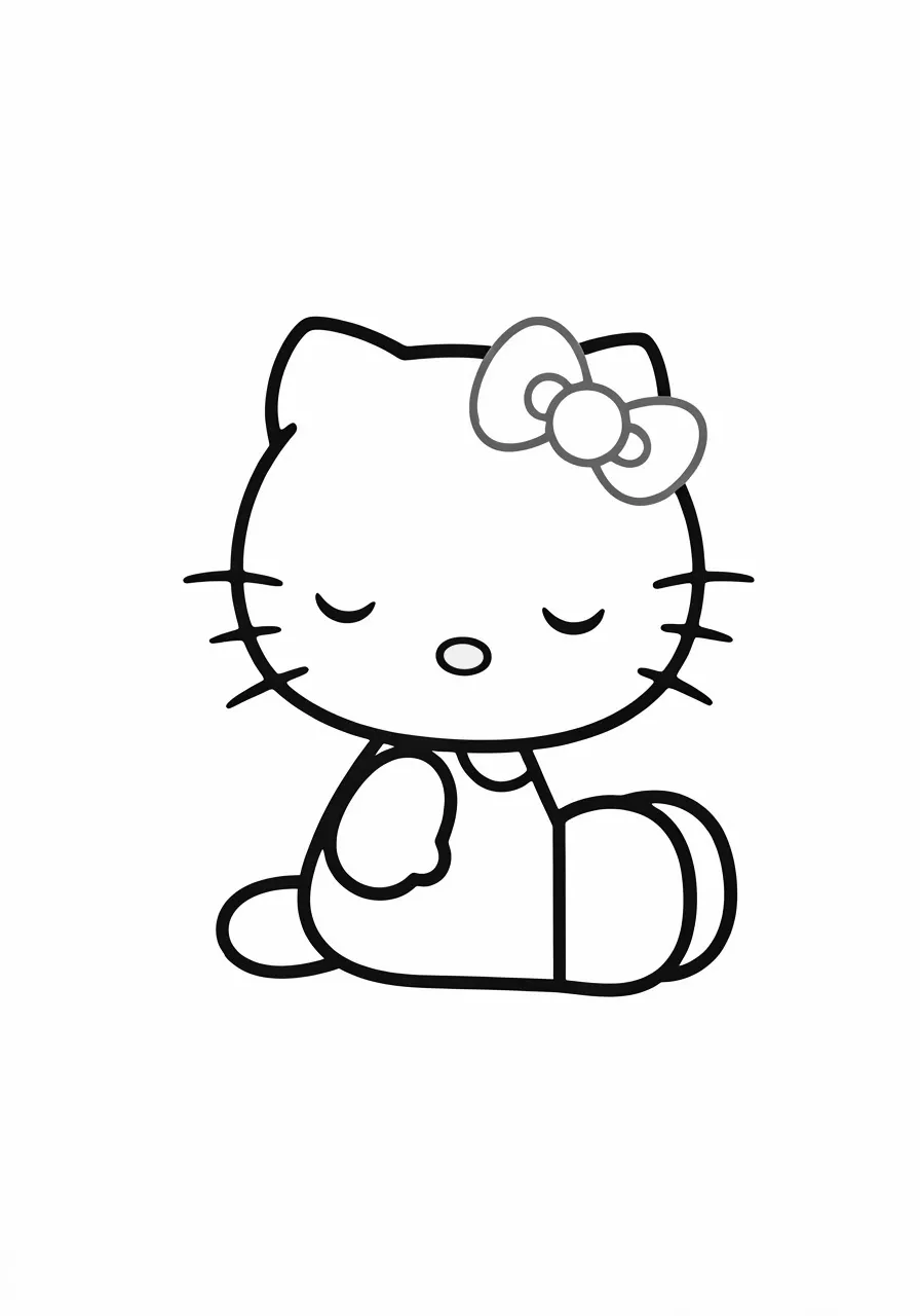 Hello Kitty sitting with eyes closed and a bow on her head, kitty coloring pages - 2683