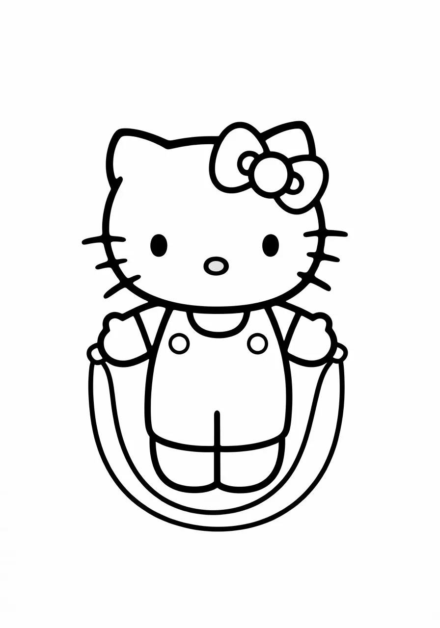 Hello Kitty jumping rope with her signature bow, kitty coloring pages - 2684