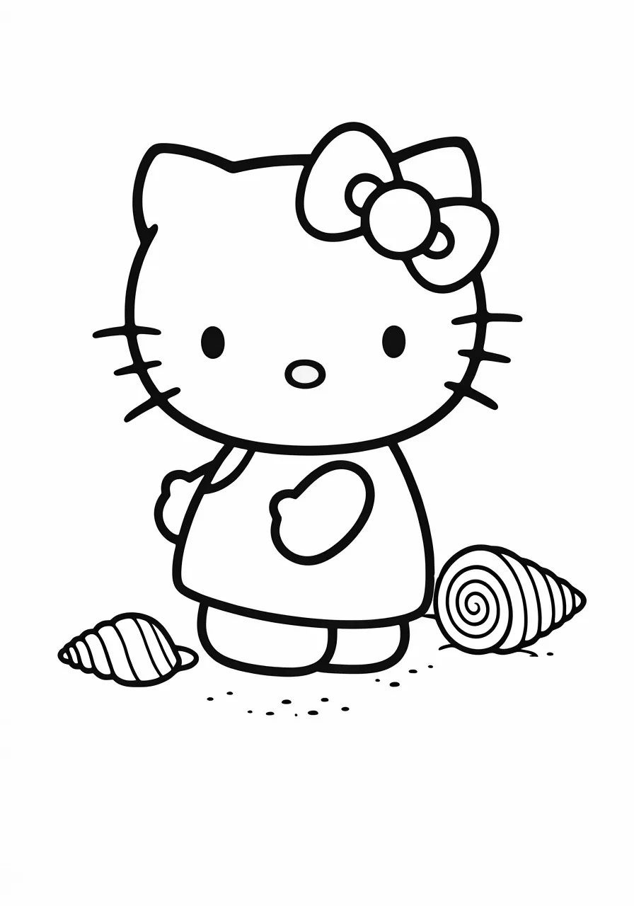 Hello Kitty with seashells, kitty coloring pages - 2685