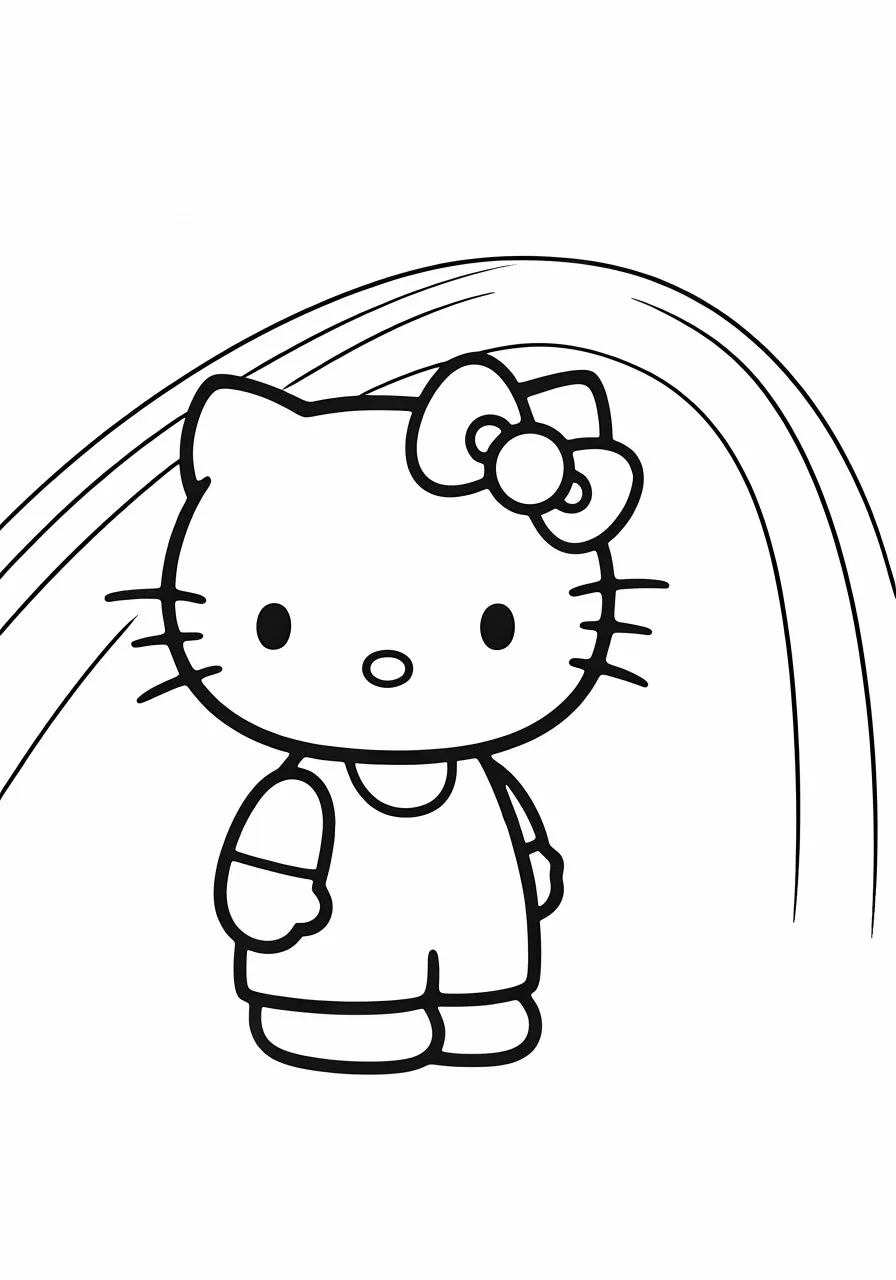 Hello Kitty standing in front of a rainbow, kitty coloring pages - 2688