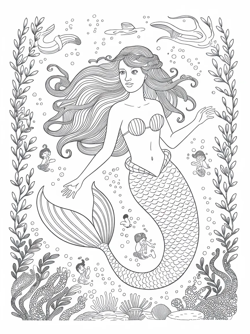 Mermaid coloring pages - 264 | ColoringPagesDesign