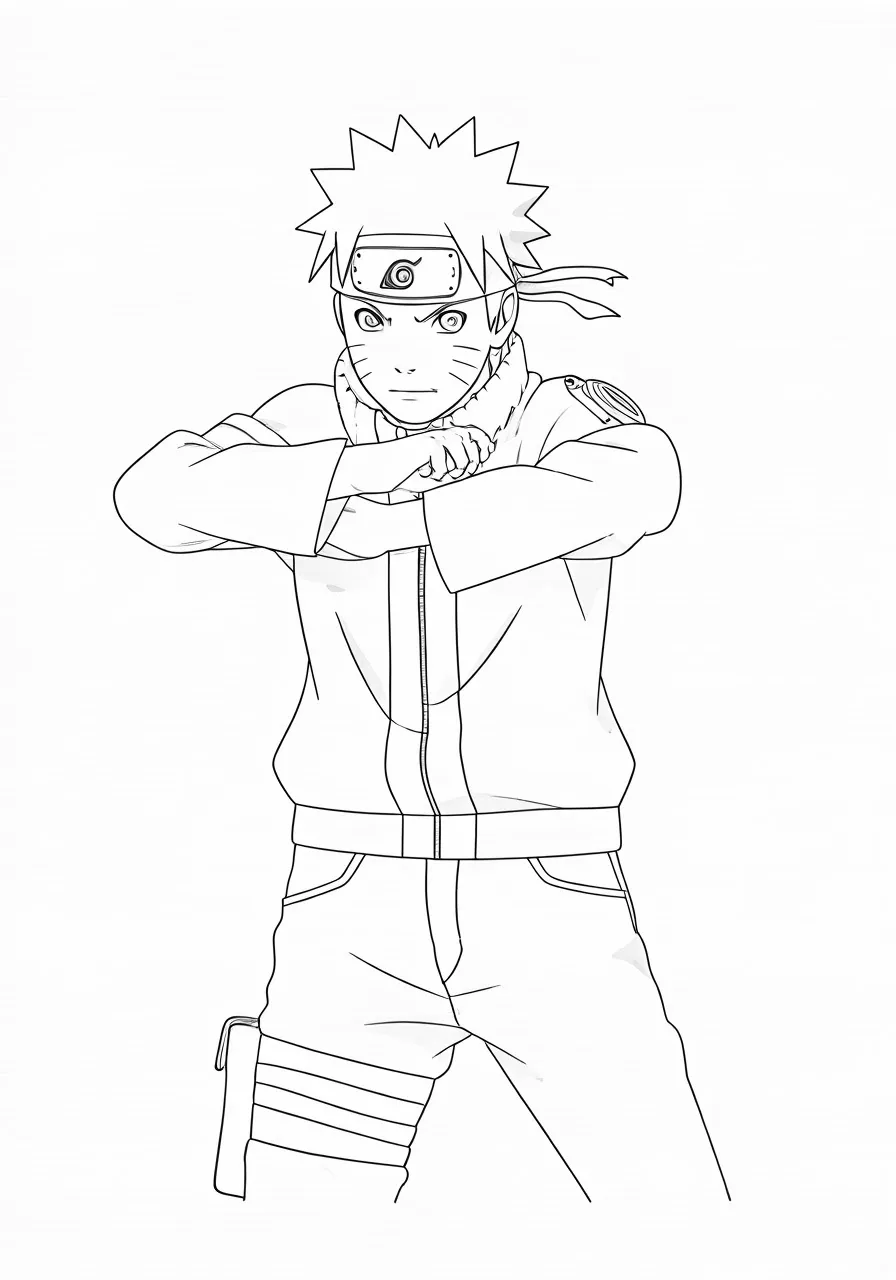 Naruto Uzumaki in fighting stance with arms crossed, naruto coloring pages - 2751