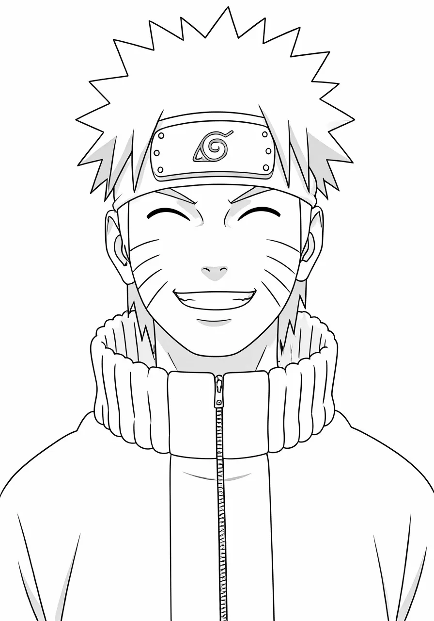 Naruto with his spiky hair and headband smiling, naruto coloring pages - 2753