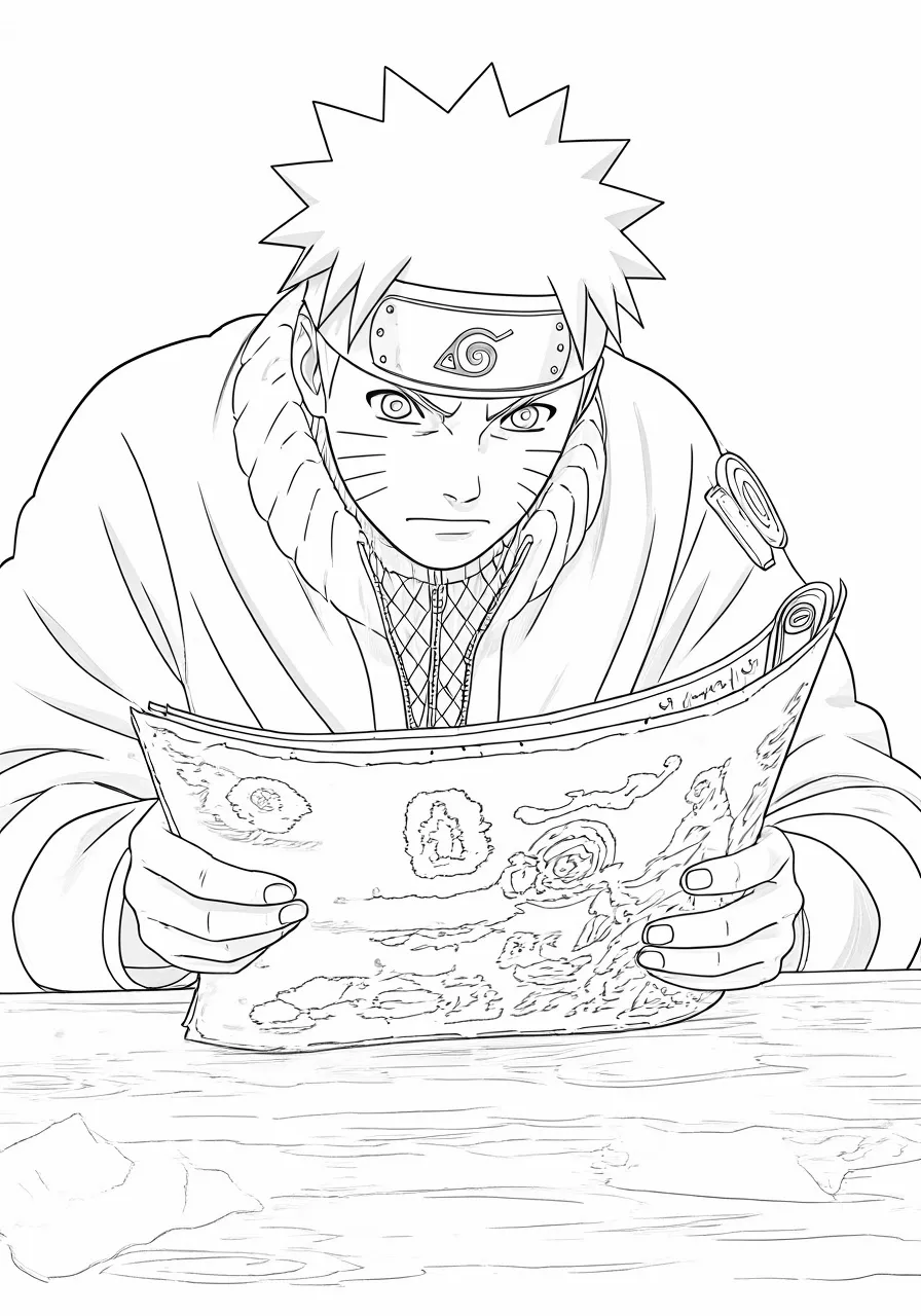 Naruto Uzumaki reading a map, naruto coloring pages - 2756