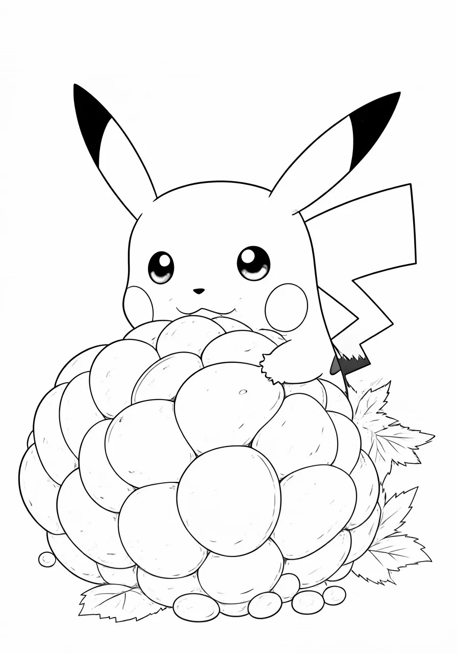 Pikachu on top of a bunch of grapes, pikachu coloring pages - 2721