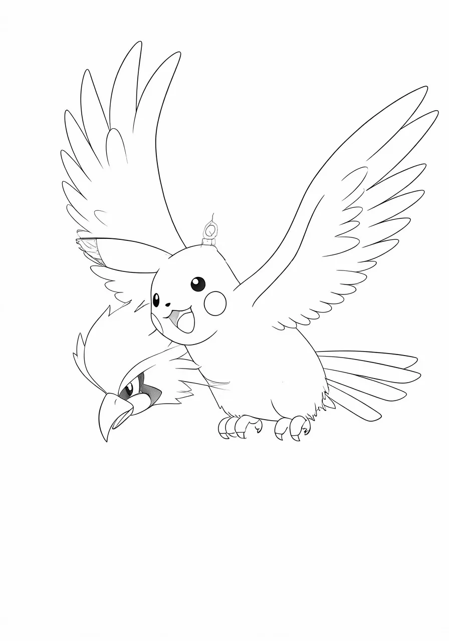 Pikachu with Pidgeots wings and tail coloring page, pikachu coloring pages - 2722