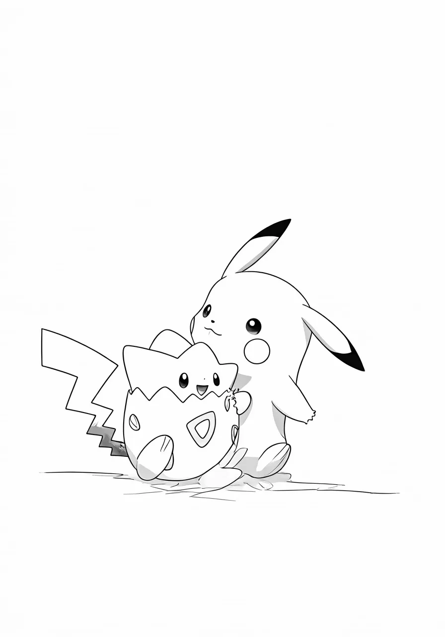 Pikachu and Togepi: A Pokemon Coloring Page, pikachu coloring pages - 2729