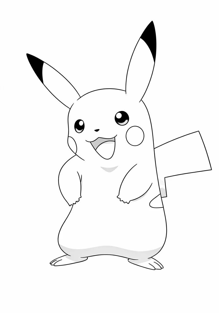 Pikachu with a happy expression, pikachu coloring pages - 2735