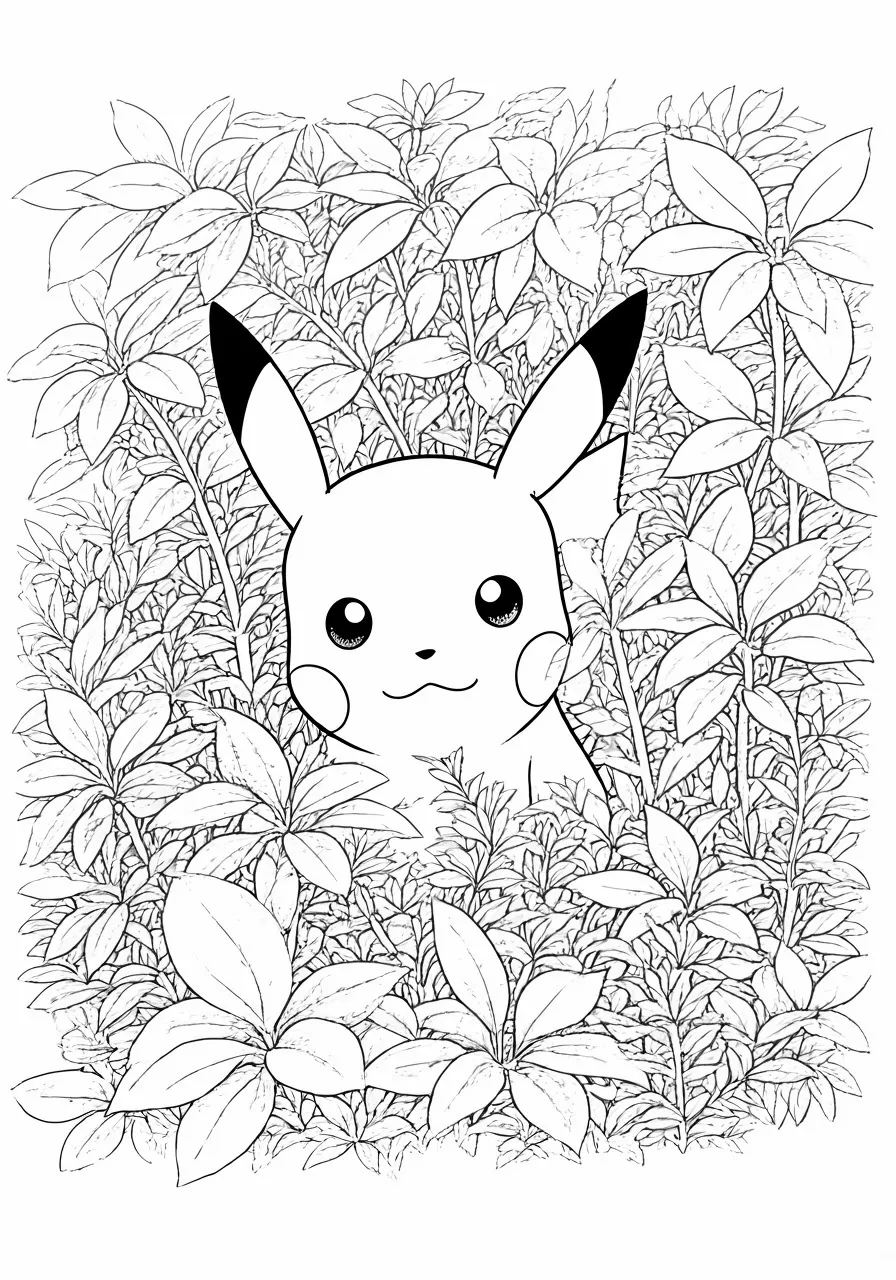 Pikachu hiding in the bushes, pikachu coloring pages - 2738