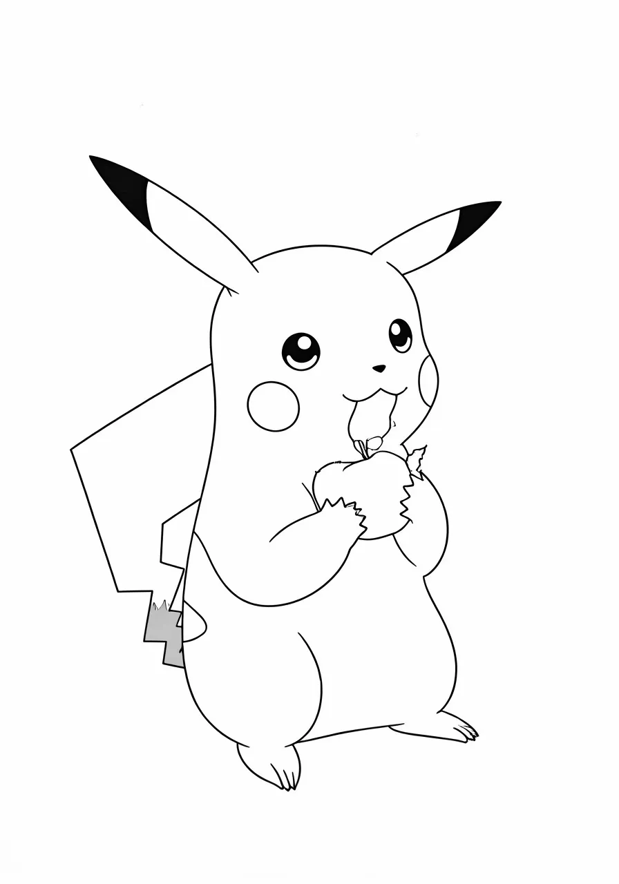 Pikachu eating an apple, pikachu coloring pages - 2741