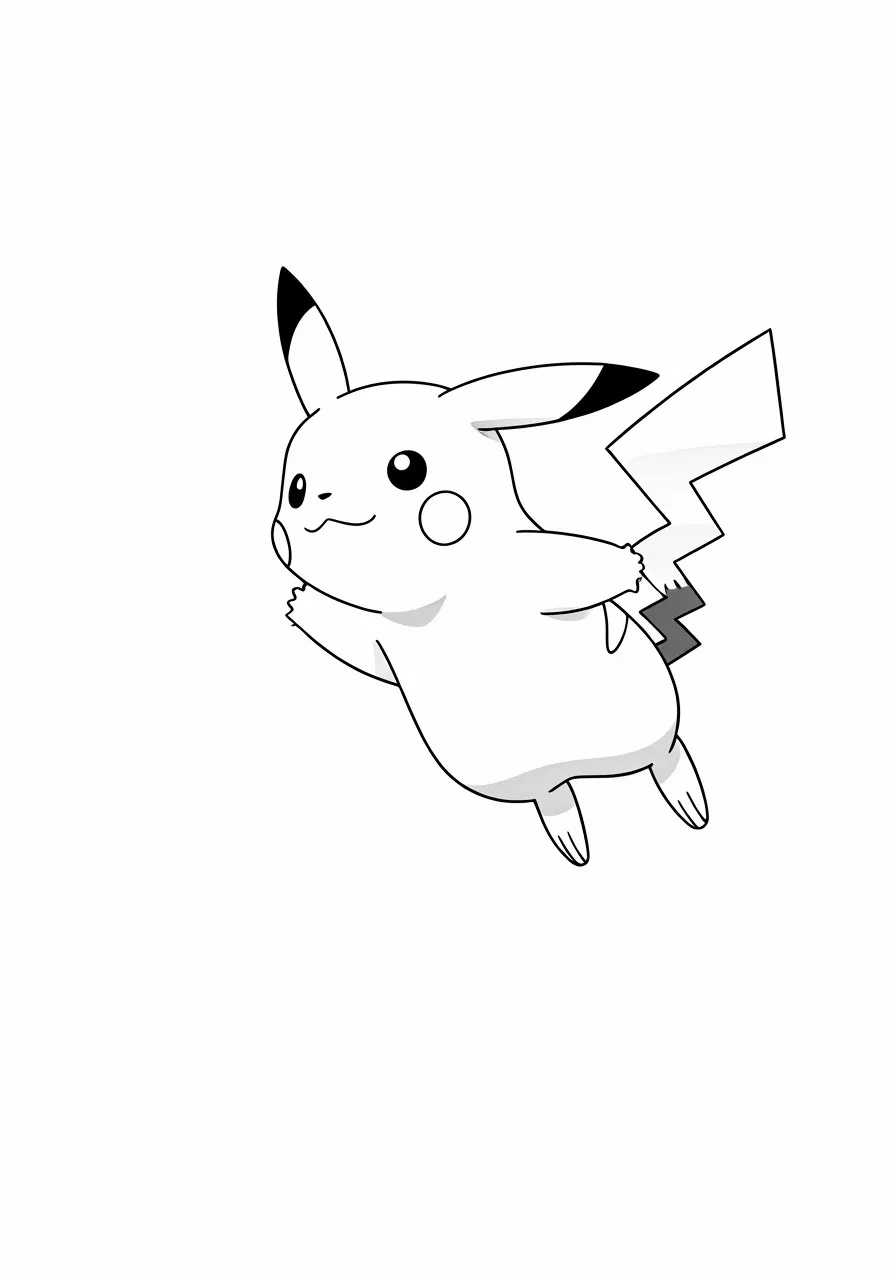 Pikachu soaring through the air with a smile, pikachu coloring pages - 2744